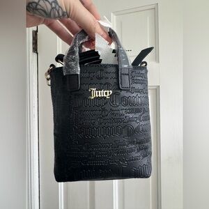 Juicy Couture MICRO Embossed Black Tote CROSSBODY STRAP NWOT rare